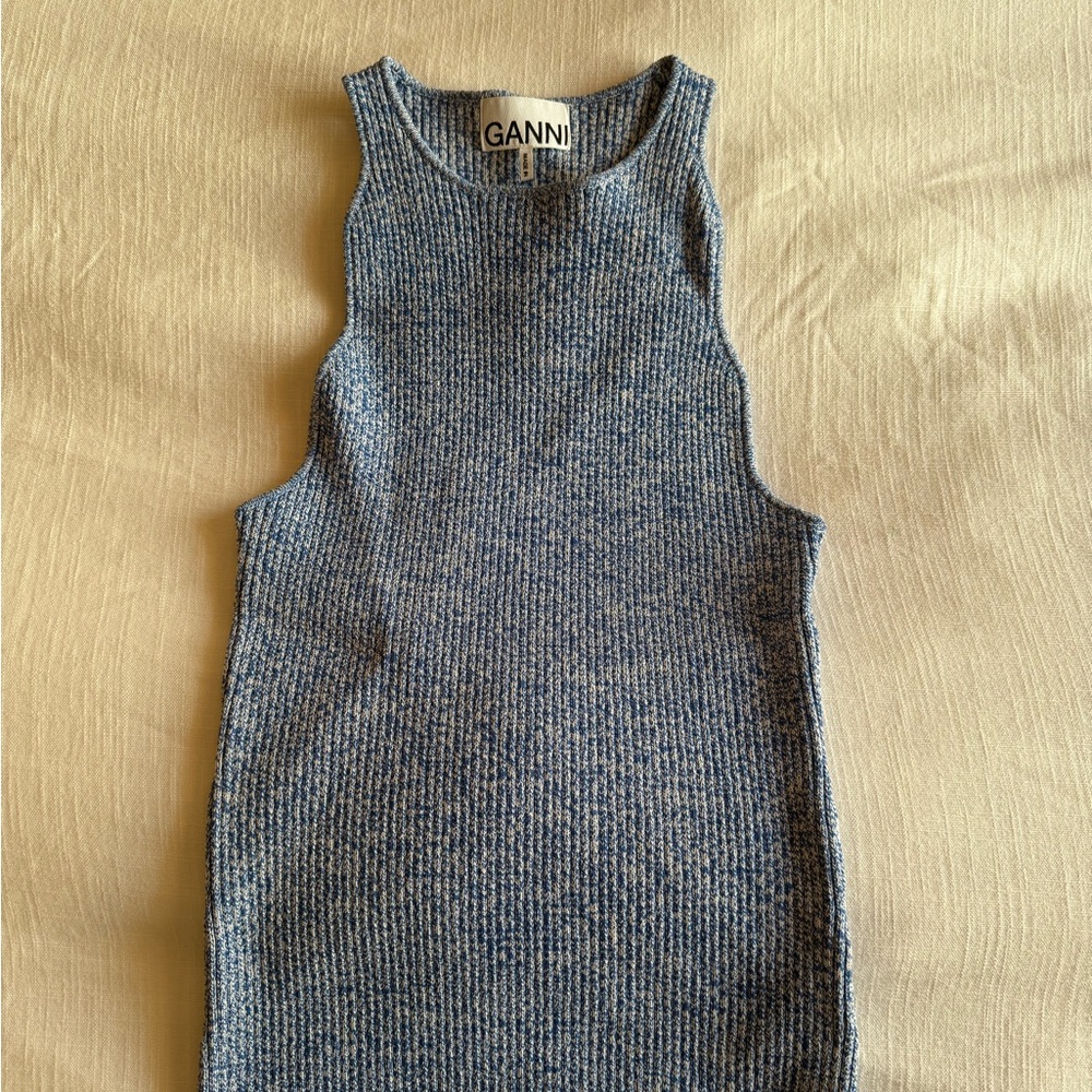 Ganni Heathered Blue Sleeveless Knit Top